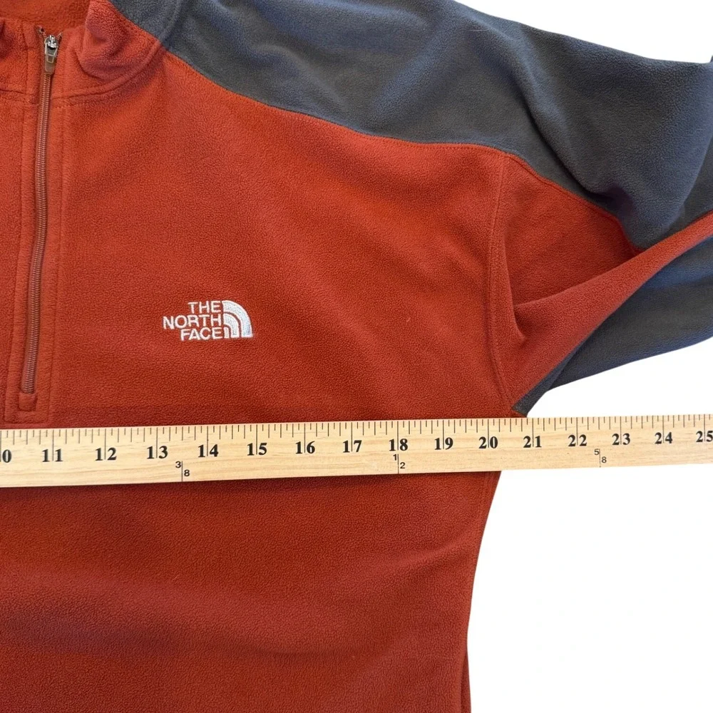 The North Face TKA 100 Mens Fleece Quarter Zip Pullover Orange Gray Large